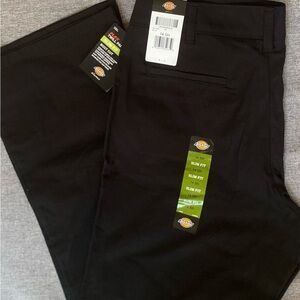 Dickies Pants Women's Black Flat Front Stretch Cotton Blend Slim 14 Short